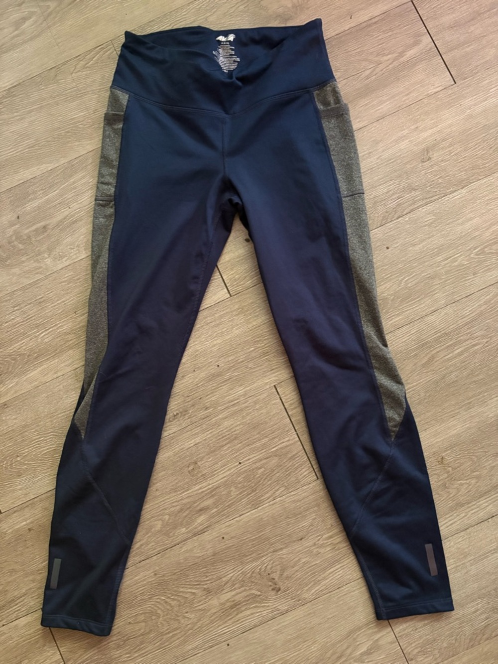 Avia Navy Blue Leggings with Heathered Gray Side Panels